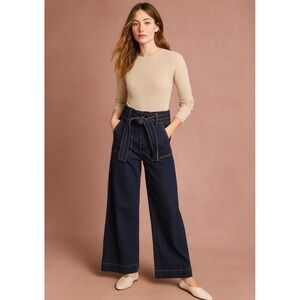 Roebcuck & Co R1893 Women's High Rise Belted Wide Leg Jeans Dark Wash Size 10